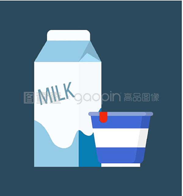 牛奶,纸箱包装的产品和塑料容器中的酸奶油。独立的图标套餐,富含维生素,巴氏杀菌生产载体。包装中的牛奶日记产品